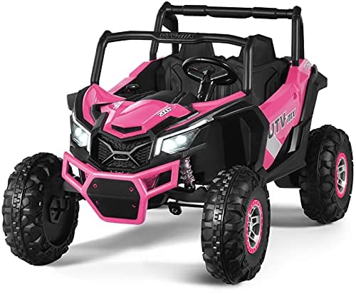Costzon 2-Seater Ride on Truck, 12V Battery Powered UTV w/Remote Control, 3 Speeds, LED Light, Horn, Music, MP3/USB/TF, Storage Box, 4 Wheeler Spring Suspension, Electric Vehicle for Kids (Pink)