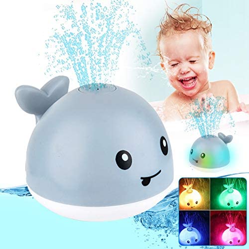 Learning Curve Baby Bath Toys, Light Up Whale Bath Toys with LED Light Spray Water Bath Toys for Toddlers Infant Kids Boys Girls Induction Sprinkler Bathtub Toys Shower Pool Bathroom Toy Gray
