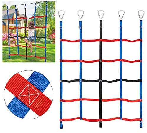 MONT PLEASANT Climbing Cargo Net for Kids Ninja Net Climbing Swingset Polyester Rope Ladder for Jungle Gyms Playground Ribbon Net Obstacle Course Training Climbing Net for Outdoor Treehouse