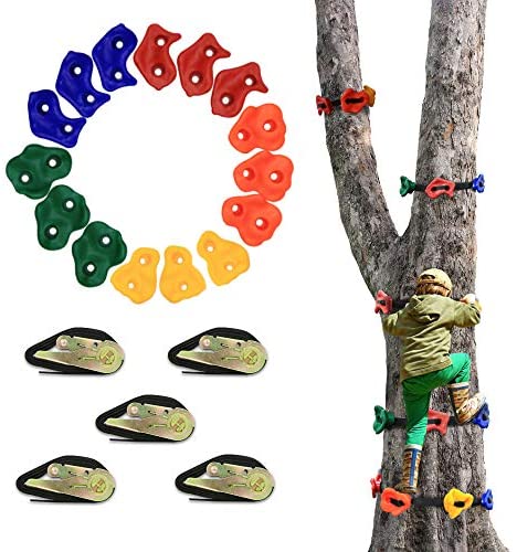 AmazeFan Ninja Tree Rock Climbing Holds for Kids & Adults Climber, Climbing Grip Kits for Ninja Warrior Obstacle Course (15 Pcs)