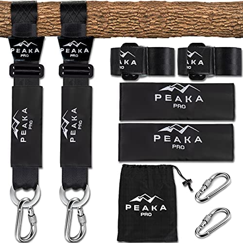 Extra Long (7 foot) Adjustable Tree Swing Straps Hanging Kit - Safe Hammock and Swing Hangers Set - Professional Climbing Hardware - Ultra Strong 2,200 LBS - For Toddlers and Children - By Peaka Pro