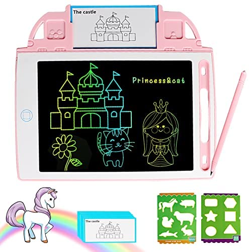 Kids Drawing Pad Doodle Scribbler Boards with Learning Cards, 2In1 Simulative LCD Writing Tablet, Electronic Erasable Reusable Learning Homeschool Supplies Christmas Gifts Educational Toys (Pink)