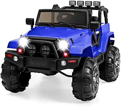 Best Choice Products Kids 12V Ride On Truck, Battery Powered Toy Car w/ Spring Suspension, Remote Control, 3 Speeds, LED Lights, Bluetooth - Blue