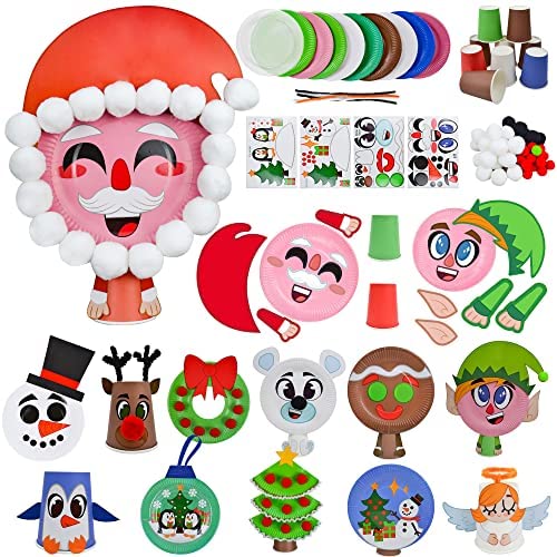 JOYIN 12PCS Christmas Paper Plate Craft Stickers Kit DIY Paper Kitchen Utensils Craft Set, Paper Craft Art Kit for Children Christmas Art and Craft DIY Kit, Christmas Party Favors Holiday Decoration