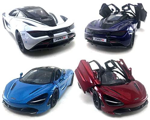 HCK Set of 4 2017 Mc Laren 720S - Pull Back Toy Sports Cars 1:36 Scale (Red/Indigo/White/Blue)