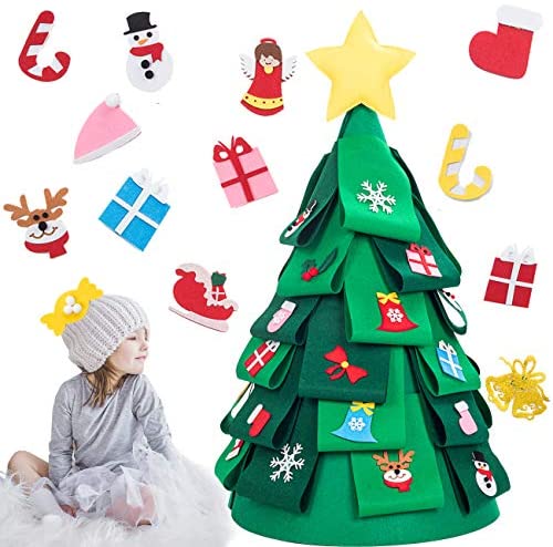 Ogrmar 3.8Ft 3D DIY Felt Christmas Tree Creative Cute DIY Felt Christmas Tree with 37 PCS Detachable Ornaments & 1 PCS Big Star Topper for Kids Christmas Decorations