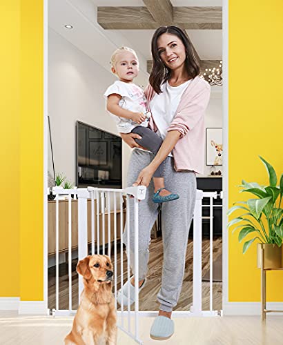 Baby Gates for Stairs and Doorways Dog Gates for The House, 30-40.5 inches - Indoor Safety Gates for Kids or Pets with Walk Through Door, Extra Wide Tall Metal Gate Pressure Mount Auto Close