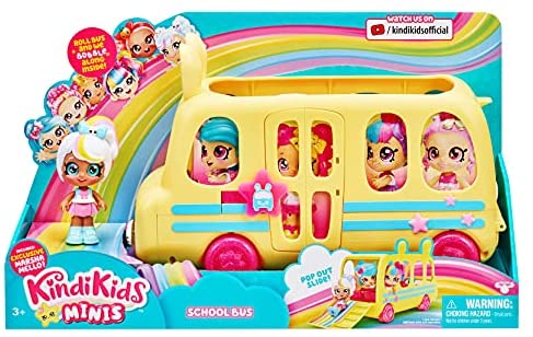 Kindi Kids Minis Collectible School Bus and Posable Bobble Head Figurine 2pc