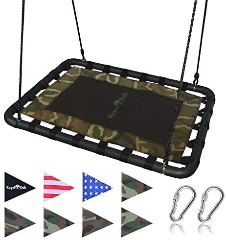 Royal Oak Giant Platform Tree Swing, 700 lb Weight Capacity, Durable Steel Frame, Waterproof, Adjustable Ropes, Flag Set and 2 Carabiners, Non-Stop Fun for Kids!