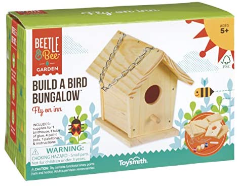 Toysmith Beetle & Bee Build A Bird Bungalow - DIY Kid Art Craft Outdoor Birdhouse Kit, 6