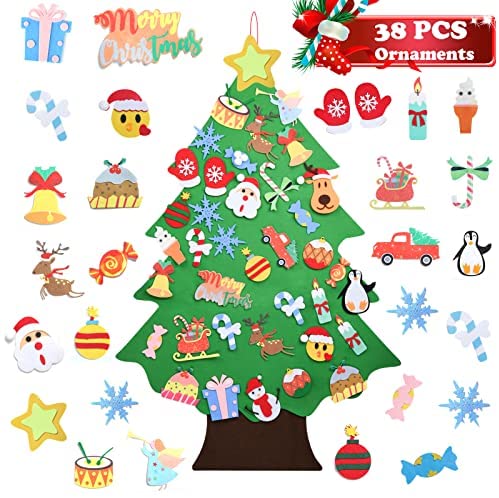 TOBEHIGHER Felt Christmas Tree - 3.5 FT DIY Felt Christmas Tree Set for Toddlers Kids - Xmas Decorations Wall Hanging 38 Ornaments Kids Gifts Party Supplies