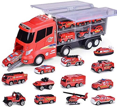 FUN LITTLE TOYS 12 in 1 Die-cast Fire Truck Toys, 16