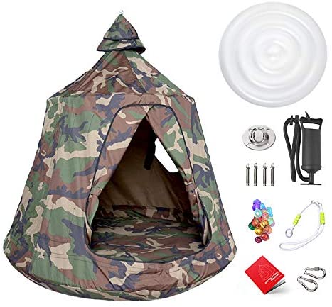 Hanging Tree Tent for Kids Adults, Hanging Tent Indoor Outdoor, Ceiling Hammock Swing Chair, Waterproof Portable Play Tent with Lights String, Max Capacity 220LBS (Camouflage)