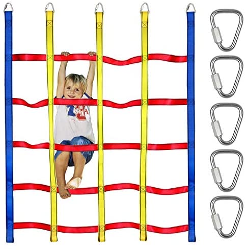 Trsmima Climbing Cargo Net for Kids Ninja Net Climbing Swingset Polyester Rope Ladder for Jungle Gyms Playground Ribbon Net Obstacle Course Training Climbing Net for Outdoor Treehouse