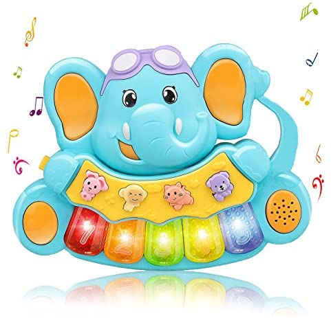 Baby Piano Toys 6 to 12 Months Early Learning Musical Toys 3-18 Months Elephant Music Light Up Keyboard Toys for 6 9 12 Months Infant Music Piano Toy Christmas Birthday Gifts for 1 Year Old Boys Girls