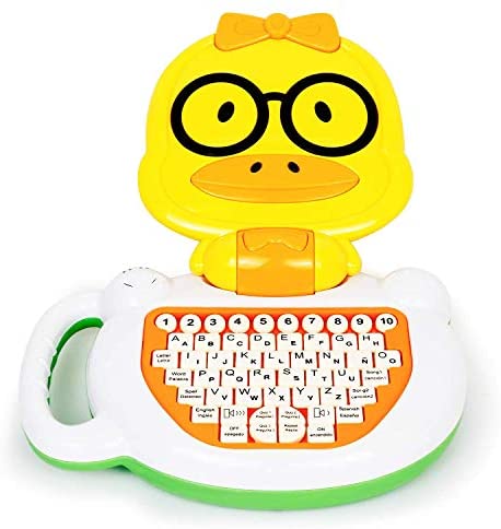 Bambiya English-Spanish Toddler Learning Tablet. Musical Educational Toy for Kids to Learn Spanish and English Numbers, Letters and Words. Duck Laptop Toy for Children Preschool Age 3+