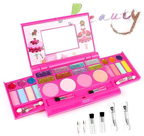 AMOSTING Real Makeup Toy For Girls Pretend Play Cosmetic Set Make Up Toys Kit Gifts for Kids, Pink