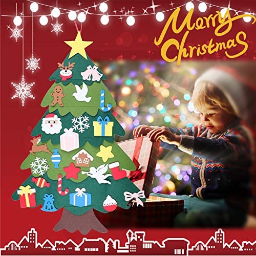Qaxlry Felt Christmas Tree for Toddlers, 3.4Ft Kids Xmas Tree with Detachable Ornaments for Christmas Decoration,Gifts,Wall Hanging,Café