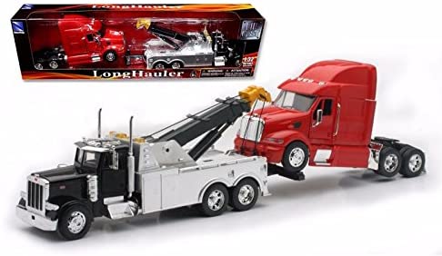 New Ray SS-12053 Toys 1: 32 Scale Peterbilt Tow Truck with Red Peterbilt Cab Semi Truck