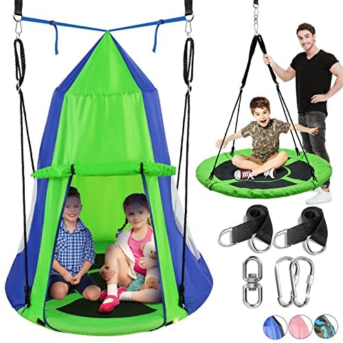 Kids Hanging Chair Tent Swing - Hammock Nest Pod Hanging Swing Chairs Bedrooms / Outdoor Tree / Swing Set - Outdoor Indoor Bedroom Sensory Swing w/ Detachable Hangout Play Tent