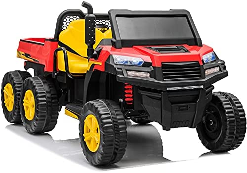 Ride on Dump Truck 12V 14Ah 4WD Battery Powered Ride On Car with Remote Control 2 Seater Electric Ride on Toys Truck for Kids Boys Girls, Music Play, Bluetooth, Red