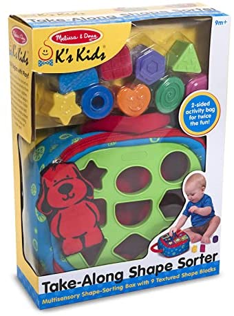 Melissa & Doug K's Kids Take-Along Shape Sorter Baby Toy With 2-Sided Activity Bag and 9 Textured Shape Blocks