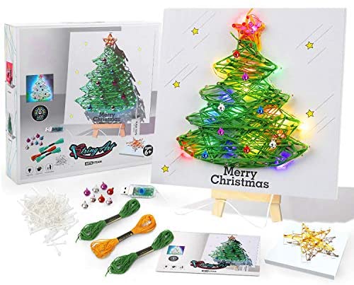 Sanlebi DIY Christmas Tree String Art Kit with LED Light - Christmas Home Decorations Xmas Ornaments Craft Creativity Kit New Year Unique Gift Handmade Art for Adults, Kids Age 6 7 8 9 Years Old