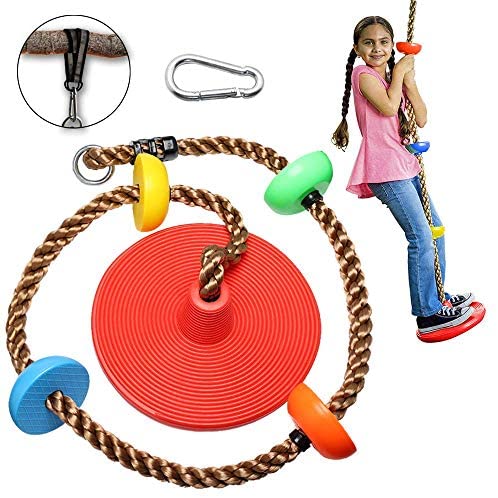 Unicam Climbing Rope Tree Swing for Kids with Platforms and Disc Swings Seat, Playground Swing Set, Outdoor Play Toys, Children Trees House Swing, with Carabiner and Strap Kit