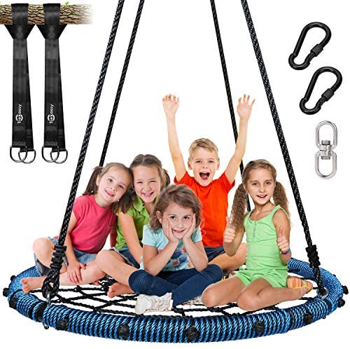 Trekassy 750lbs Spider Web Tree Swing 45 inch for Kids Adults with Swivel, 2pcs 10ft Tree Hanging Straps, Steel Frame and Adjustable Ropes