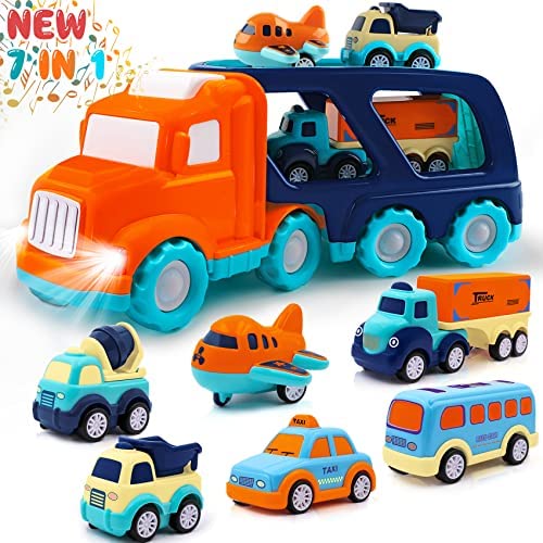 Toddler Toys Car for Boys: Kids Toys for 1 2 3 4 5 Year Old Boys Girls | Boy Toys 7 in 1 Carrier Vehicle Toy Trucks Baby Toys 12-18 Months Party Christmas Birthday Gifts for Boys Toddler Toys Age 2-4