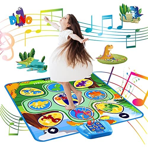 Vioziot Dance Mat for Kids, Electronic Floor Piano Musical Play Mat with 5 Game Modes, Dinosaur Light Up Dance Game Pad for Boys Girls 3 4 5 6 7 8-10 Year Old Christmas Birthday Party Gift