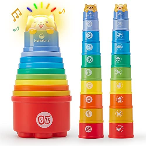 Stacking Cups Learning Toys for Toddlers 1-3 Educational Toys for 1 Year Old Baby Toys 12-18 Months Toddler Toys Age 1-2 Rainbow Cups with Lights Sounds Number Stacking Toys 10 Pcs Bath Water Toys