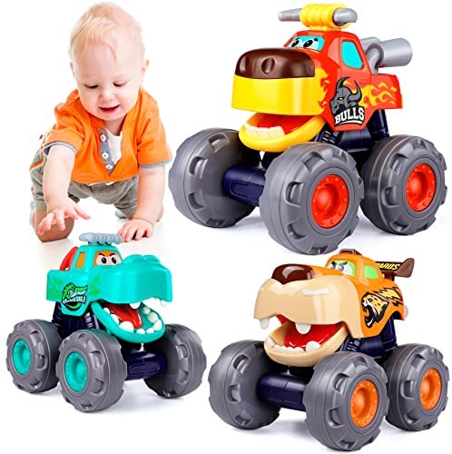 Toy Cars for 1 2 3 Year Old Boys 3 Pack Monster Trucks Baby Toys 12 18 Months Pull Back Cars for Toddlers 1-3 Christmas Birthday Gifts for 1 Year Old Boys Girls Kids Animal Toy Car Party Favor