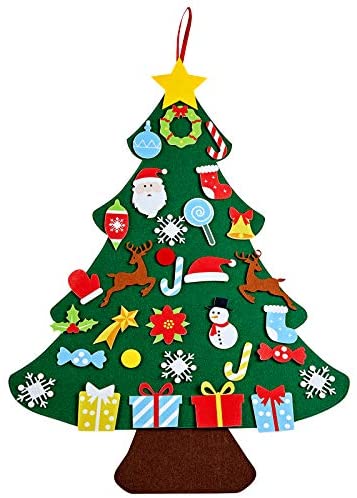 Felt Christmas Tree for Kids with Adhesive Hook，3ft DIY Felt Christmas Tree with 33 Pcs Hanging Ornaments Kids Handmade Xmas Education Toy for Home Party Door Window Wall Christmas Decorations