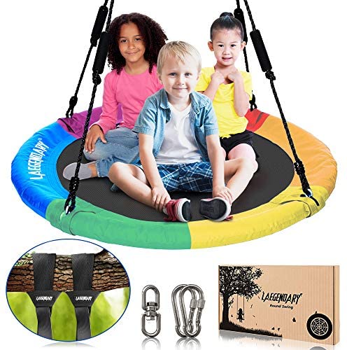 40 Inch Flying Saucer Tree Swing for Kids - Round Indoor Outdoor Swingset Toys - 700 Lbs Sensory Web Tire Swings - Durable Frame, Waterproof Yard Swings Set - 2 Tree Straps, 2 Carabiners, 1 Swivel
