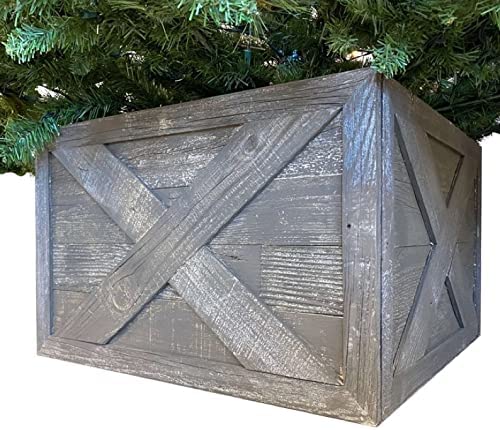 Reclaimed Wood Tree Collar or Box – Rustic Tree Skirt Replacement Blocks Kids & Pets, Adds Farmhouse Charm to Christmas Decor – Natural, Hook-&-Loop Panels by BarnwoodUSA, 30x22.5 in., Brown
