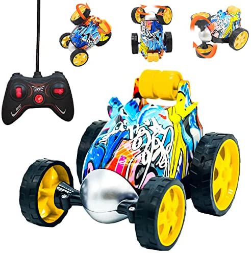 Tcvents Remote Control Stunt Car Toys, Rc Cars Toy Vehicles for Boys Kids RC Racing Stunt Cars with 360 Degree Spinning & Flips Upright 90° & Anti-Fall and Crash Driving, Yellow