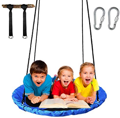 Saucer Tree Swing YEEGO 40 inch 900D 700lbs Oxford Outdoor Kids Swing Seat with Straps Steel Frame Flying Rope Round Swing 2 Years Warranty(Blue)