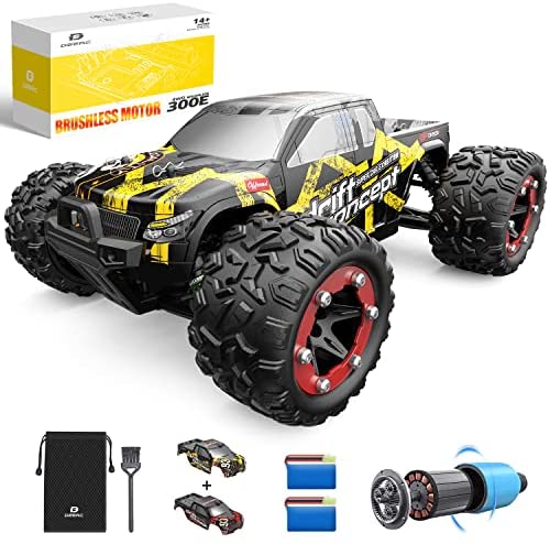 DEERC Brushless RC Cars 300E 60KM/H High Speed Remote Control Car 4WD 1:18 Scale Monster Truck for Kids Adults, All Terrain Off Road Truck with Extra Shell 2 Battery,40+ Min Play Car Gifts for Boys