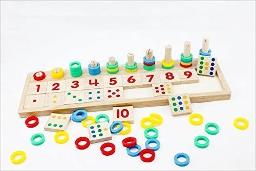 HLJgift Early Baby Learning Eductional Development Toys Montessori Wood Math Number Blocks Shape Teaching Tool Wood Board Preschool Toy Kid