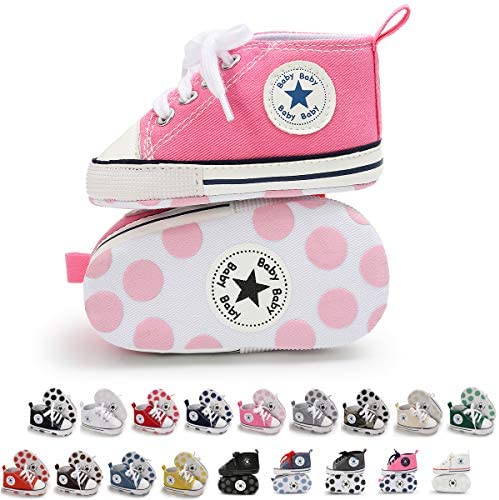 KIDSUN Unisex Baby Boys Girls High Top Sneaker Soft Anti-Slip Sole Newborn Infant First Walkers Canvas Denim Shoes