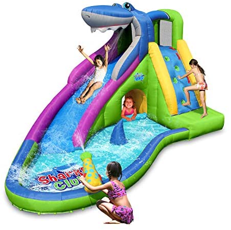 Action air Inflatable Waterslide, Shark Bounce House with Slide for Wet and Dry, Playground Sets for Backyards, Water Gun & Splash Pool, Durable Sewn with Extra Thick Material, Idea for Kids (9417N)