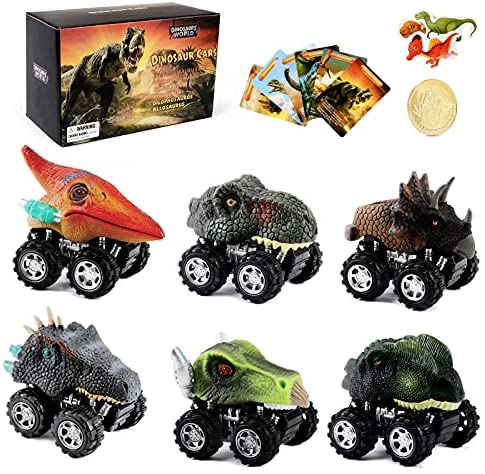 Dinosaur Car Toys for Boys - 6 Pack Kids Pull Back Dinosaurs Cars Toy for 3 Year Old Boy Girls, Small Dino Fun Mini Monster Trucks for Toddler Age 3 4 5 6 7 Years Birthday Party Gifts
