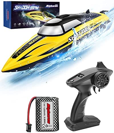 RC Boat-AlphaRev R208 20+ MPH Fast Remote Control Boat with LED Light for Pools and Lakes, 2.4GHz RC Boats with Rechargeable Battery for Adults and Kids