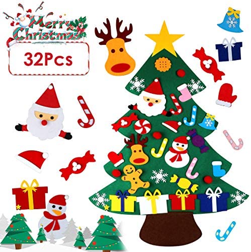 DC-BEAUTIFUL 3.28 Ft DIY Felt Christmas Tree Set, Large Size Wall Christmas Tree Set with 32 Pcs 3D Ornaments, Christmas Hanging Decor for Home, Store, Mall