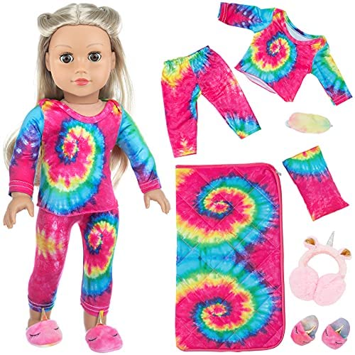 Ecore Fun American 18 inch Girl Doll Accessories Doll Sleeping Bag Set-Matching Eye Masks & Pillow ect -Doll Accessories for Kids for Children
