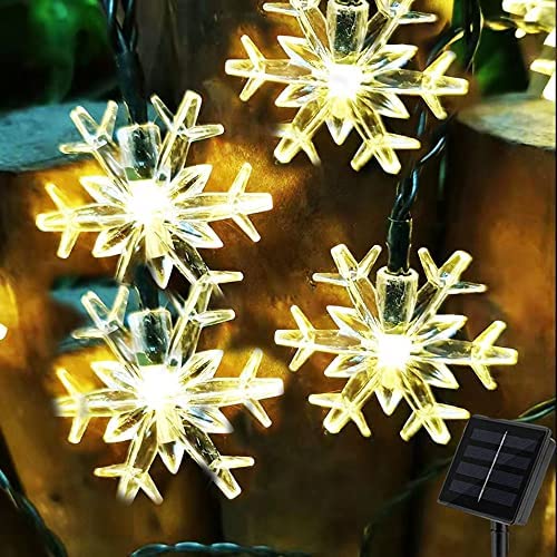 Darknessbreak Solar Christmas Lights Snowflake String,30ft 50 LED Warm White Snowflake String Lights for Christmas Tree, Fire Place,Play House,Kids Tent ,Wedding Party,Photo Frame Decorations.