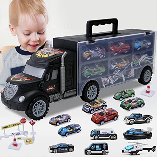 Toddler Toys for 3-4 Year Old Boys,Transport Cars Carrier Set Truck Toys with 20 Die-cast Vehicles Truck Toys Cars,Ideal Gift Toys for Kids Age 3-7