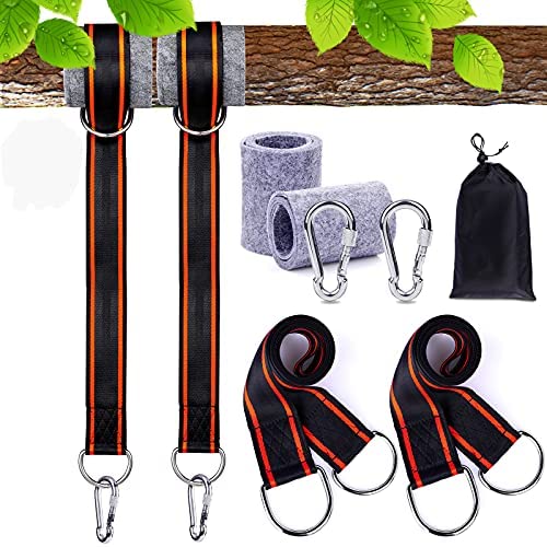FLY2SKY Tree Swing Strap Hanging Kit Holds 2800lbs 5ft Long 2 Tree Protectors 2 Heavy Screw Lock Carabiners Fits for Any Swings Tire Hammock Garden/Baby/Toddler Swing Hammock Tire Swing Accessories