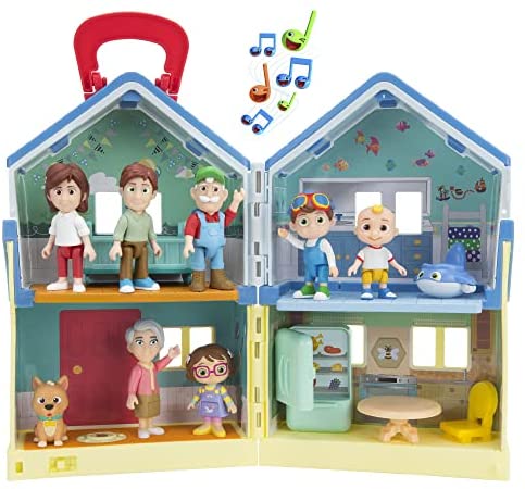 CoComelon Deluxe Family House Playset with Music and Sounds - Includes JJ, Family, Friends, Shark Potty, Crib, Sofa, Chair, High Chair, Dining Room Table, Fridge, Activity Sheet - Amazon Exclusive